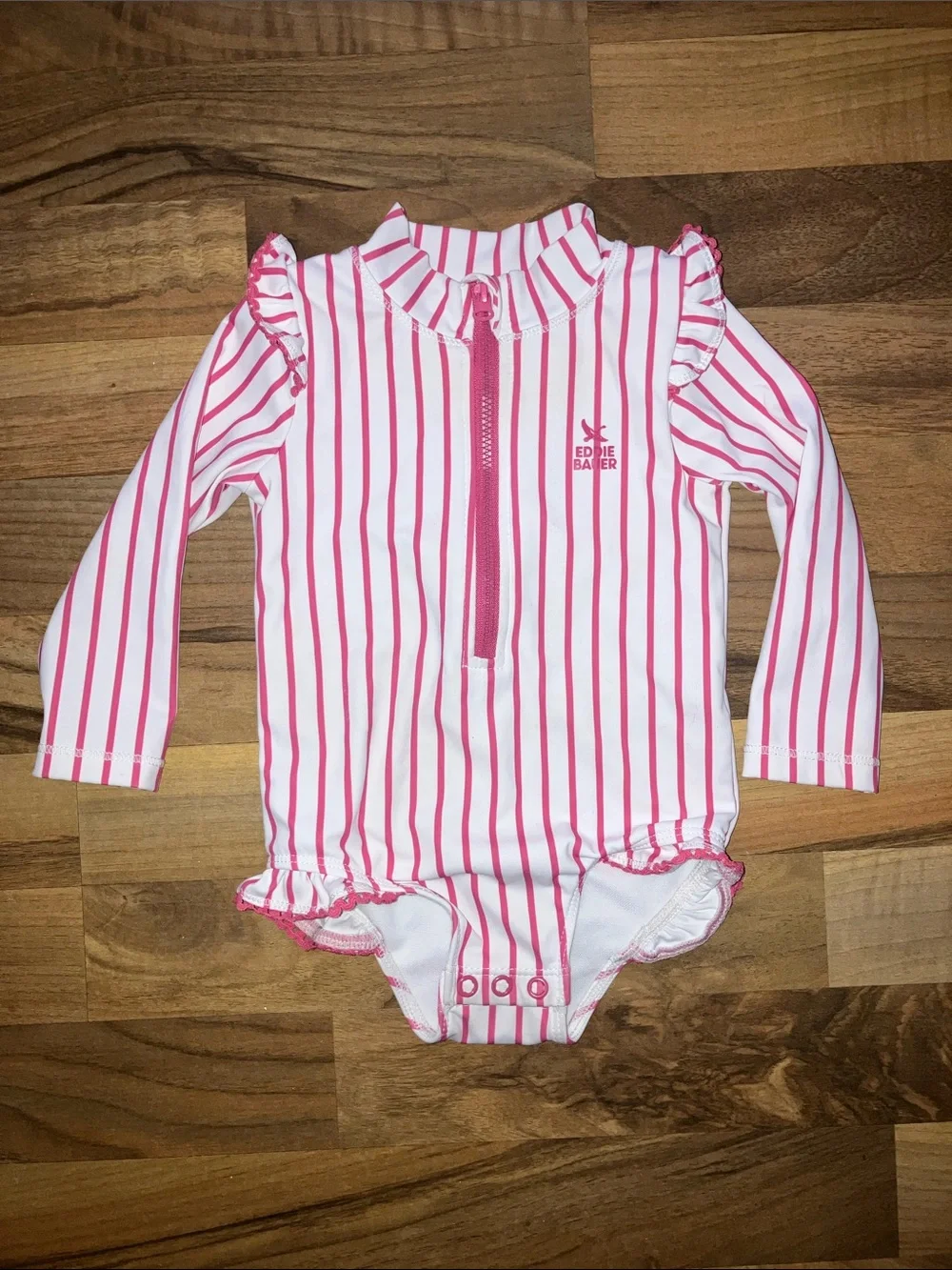 Eddie Bauer Striped zip rash guard bodysuit 12 months girls swimsuit